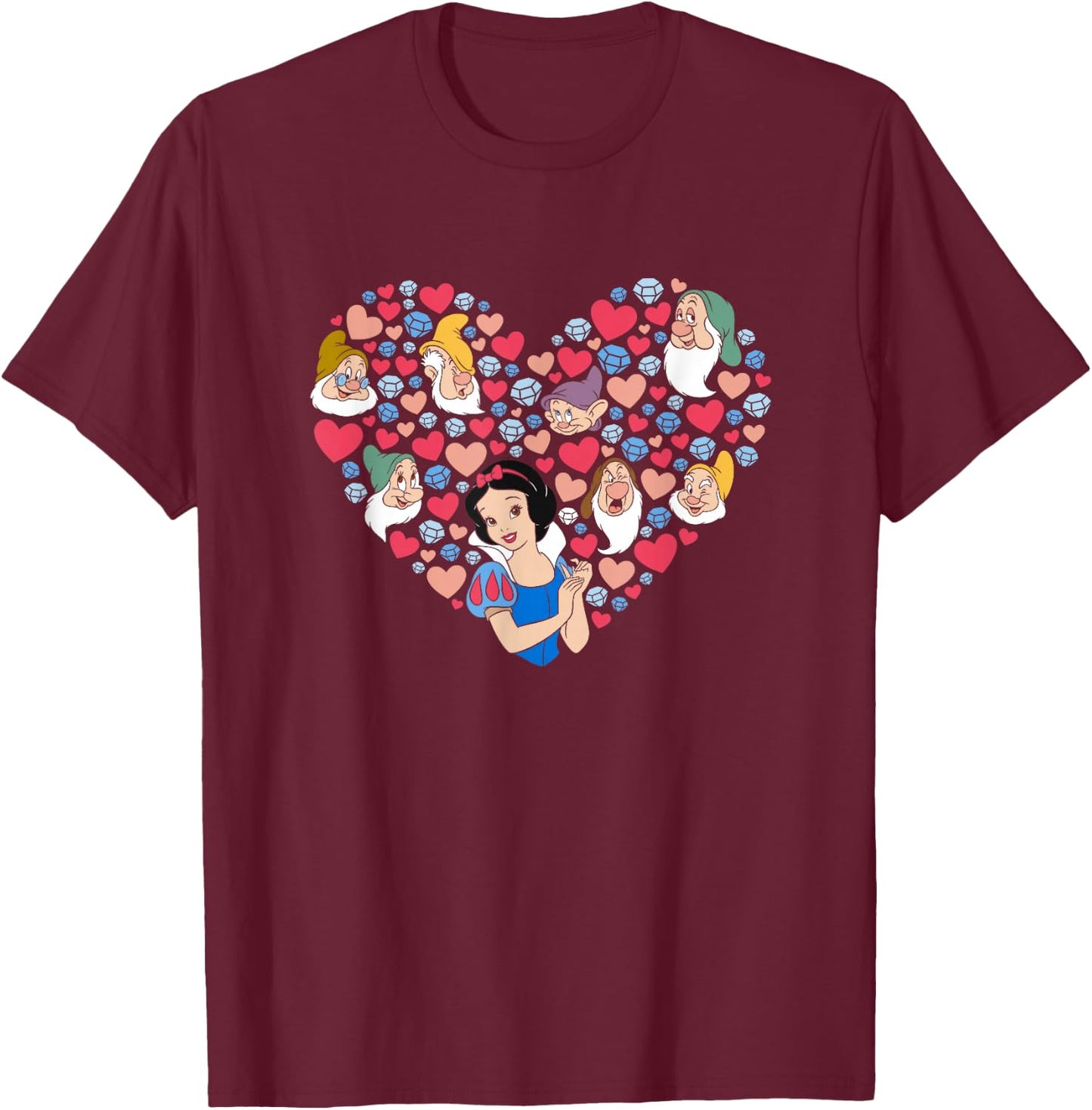 Disney Snow White and The Seven Dwarfs Heart Valentine's Day T-Shirt - T-Shirt | Maroon