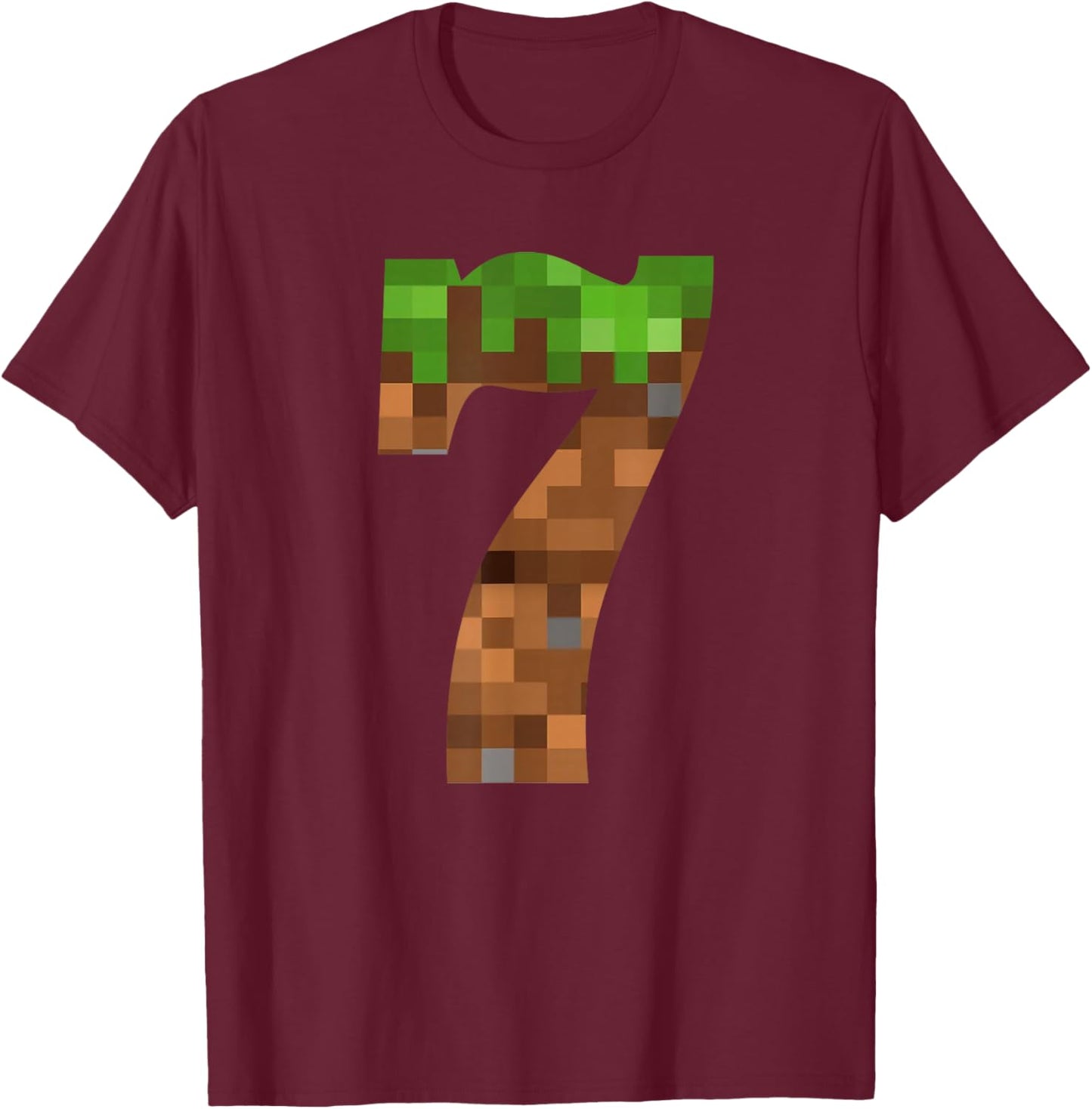 Pixel 7yr Birthday Number Seven 7 Year Old 7th Video Gamer T-Shirt - T-Shirt | Maroon