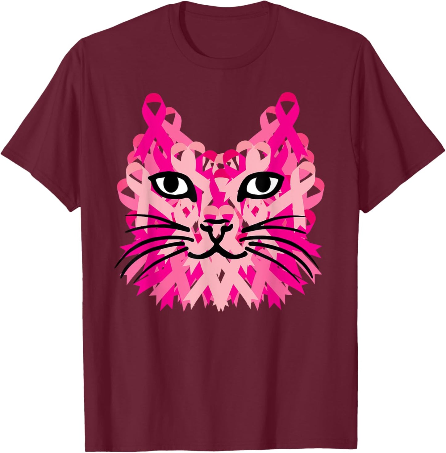 Pink Ribbon Cat Cute Breast Cancer Awareness Gifts T-Shirt - T-Shirt | Maroon