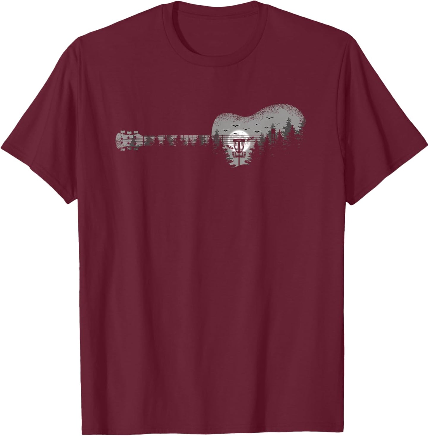 Disc Golf Landscape Trees Guitar Men Women T-Shirt - T-Shirt | Maroon