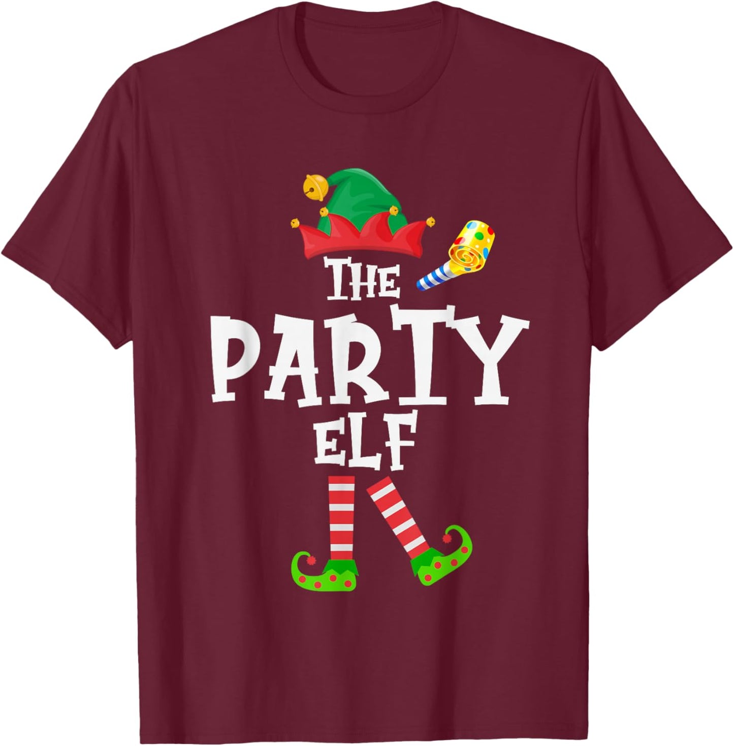 The Party Elf - Funny Matching Family Group Christmas T-Shirt - T-Shirt | Maroon