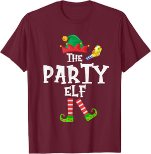 The Party Elf - Funny Matching Family Group Christmas T-Shirt - T-Shirt | Maroon