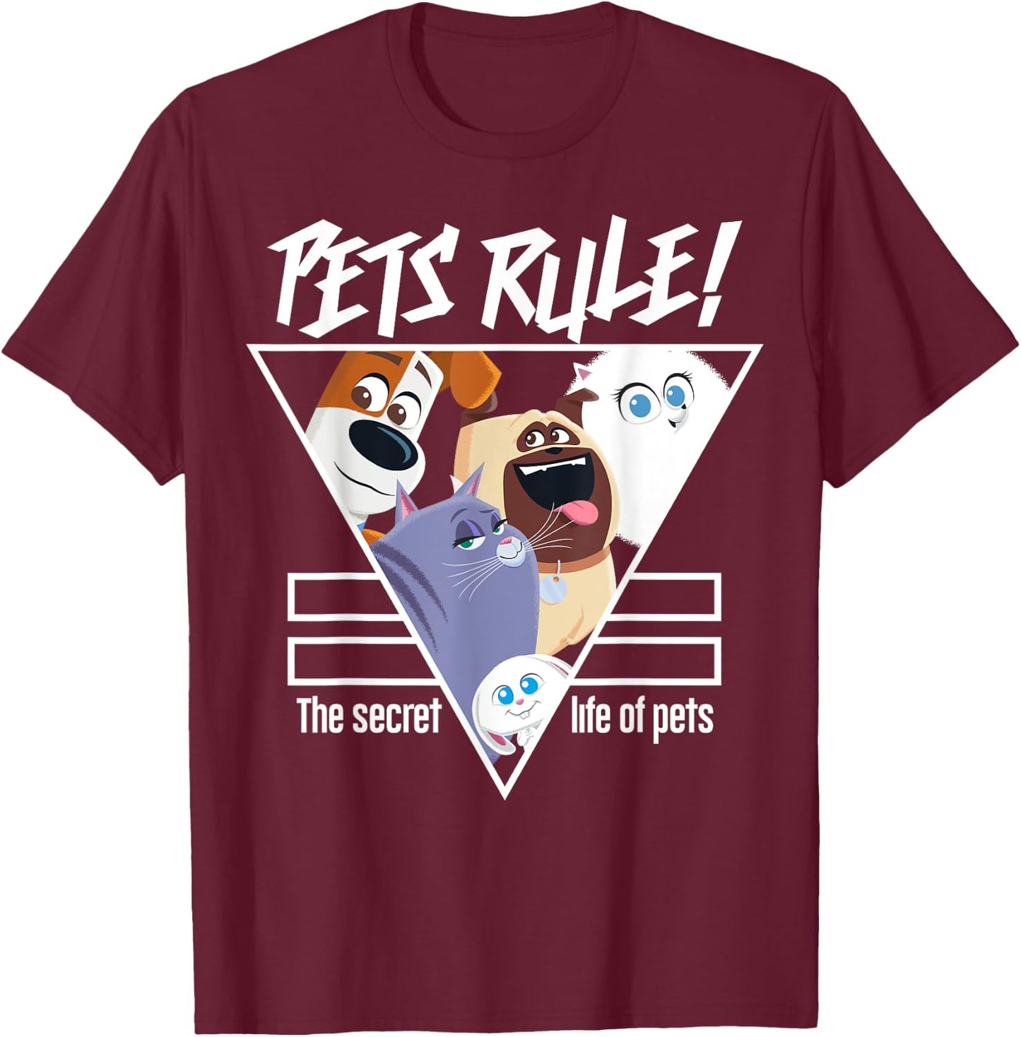 Illumination - The Secret Life of Pets Pet , Kids/ , -Adults, Boys, Short Sleeve, Black, Small, Classic Fit, Cotton Blend T-Shirt - T-Shirt | Maroon