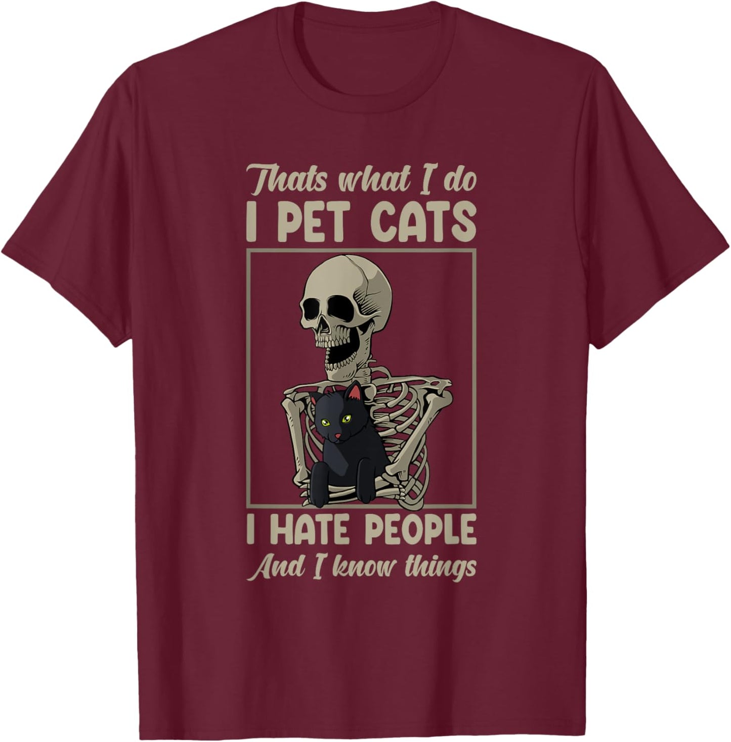 Skeleton Cat Kitten Lover Grumpy Skull Kitty Pet Owner T-Shirt - T-Shirt | Maroon