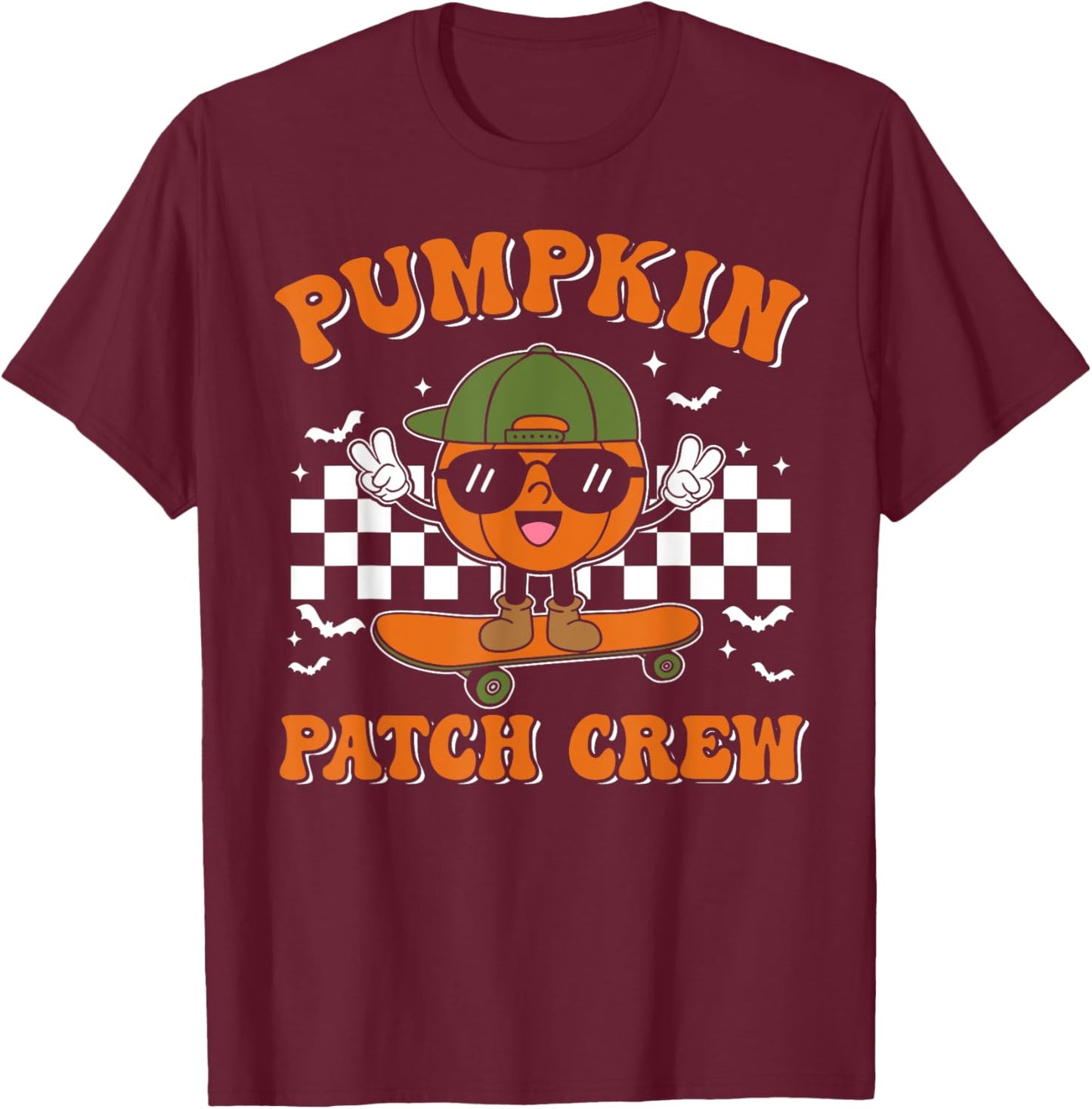 Groovy Pumpkin Patch Crew Pumpkin Patch Crew Fall Halloween T-Shirt - T-Shirt | Maroon