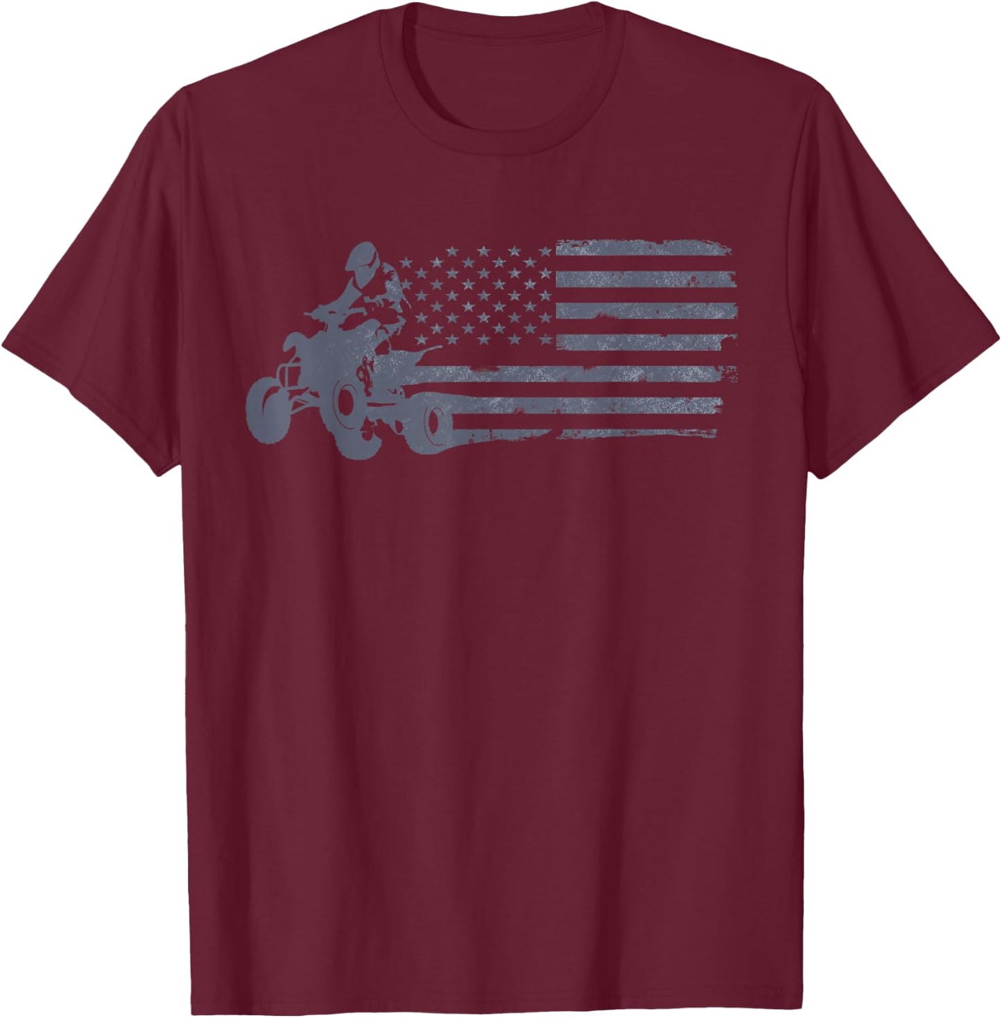 ATV Quad Four Wheeler Bike Rider American Flag Distressed T-Shirt - T-Shirt | Maroon