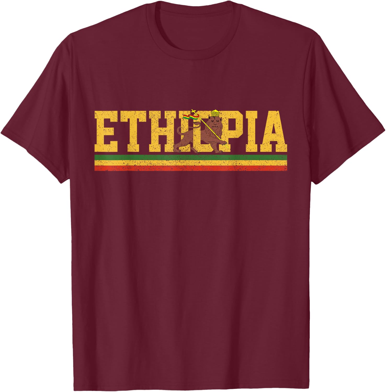 Ethiopia - Lion Judah Flag Rastafari African Rasta T-Shirt - T-Shirt | Maroon