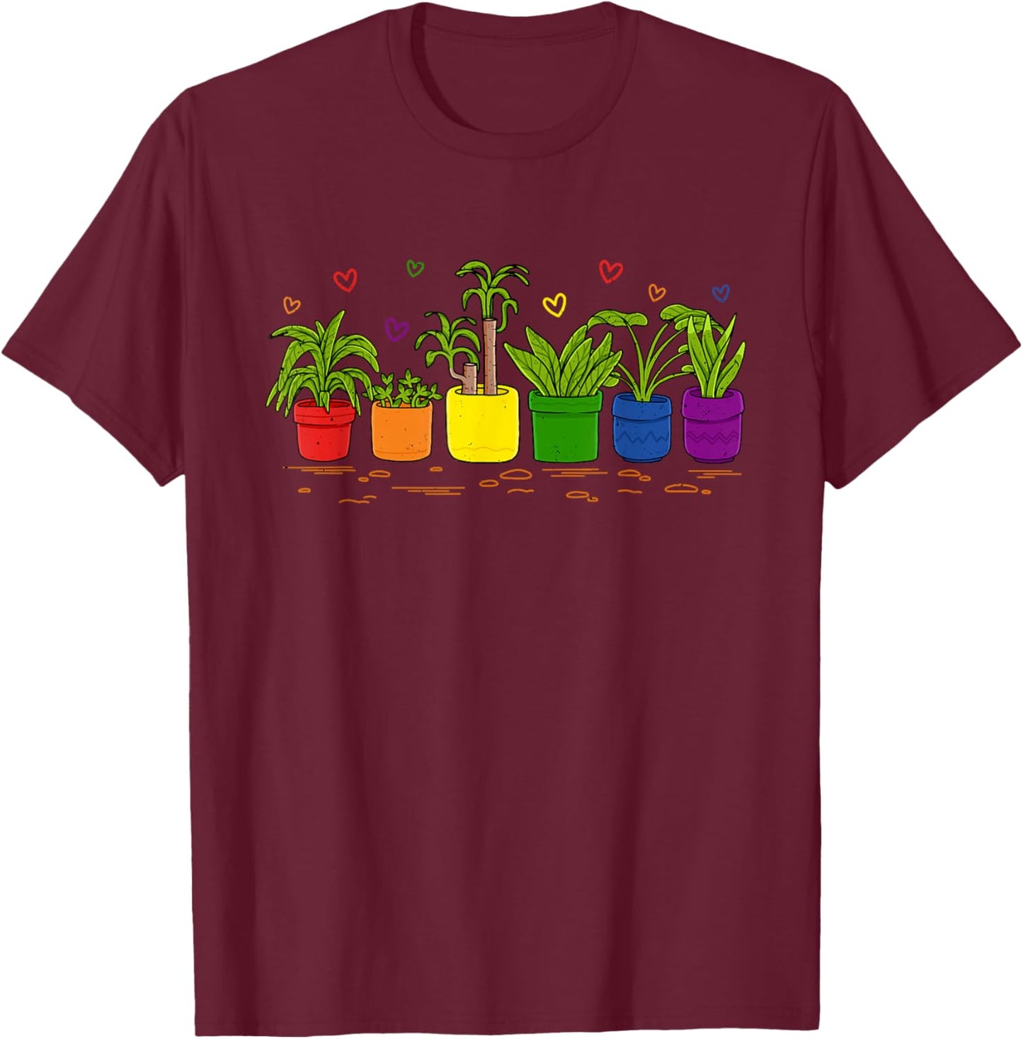 Colorful Plant Pots for Gay Gardeners & Allies T-Shirt - T-Shirt | Maroon