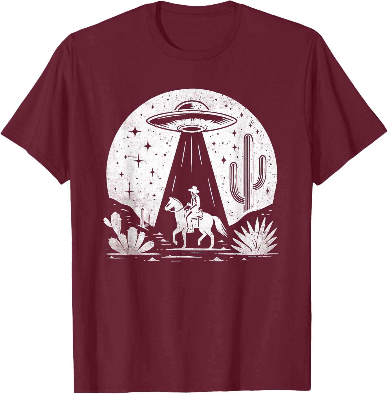 UFO Western Retro Vintage Cowboy Western Rodeo Howdy Alien T-Shirt - T-Shirt | Maroon