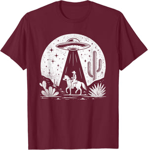 UFO Western Retro Vintage Cowboy Western Rodeo Howdy Alien T-Shirt - T-Shirt | Maroon