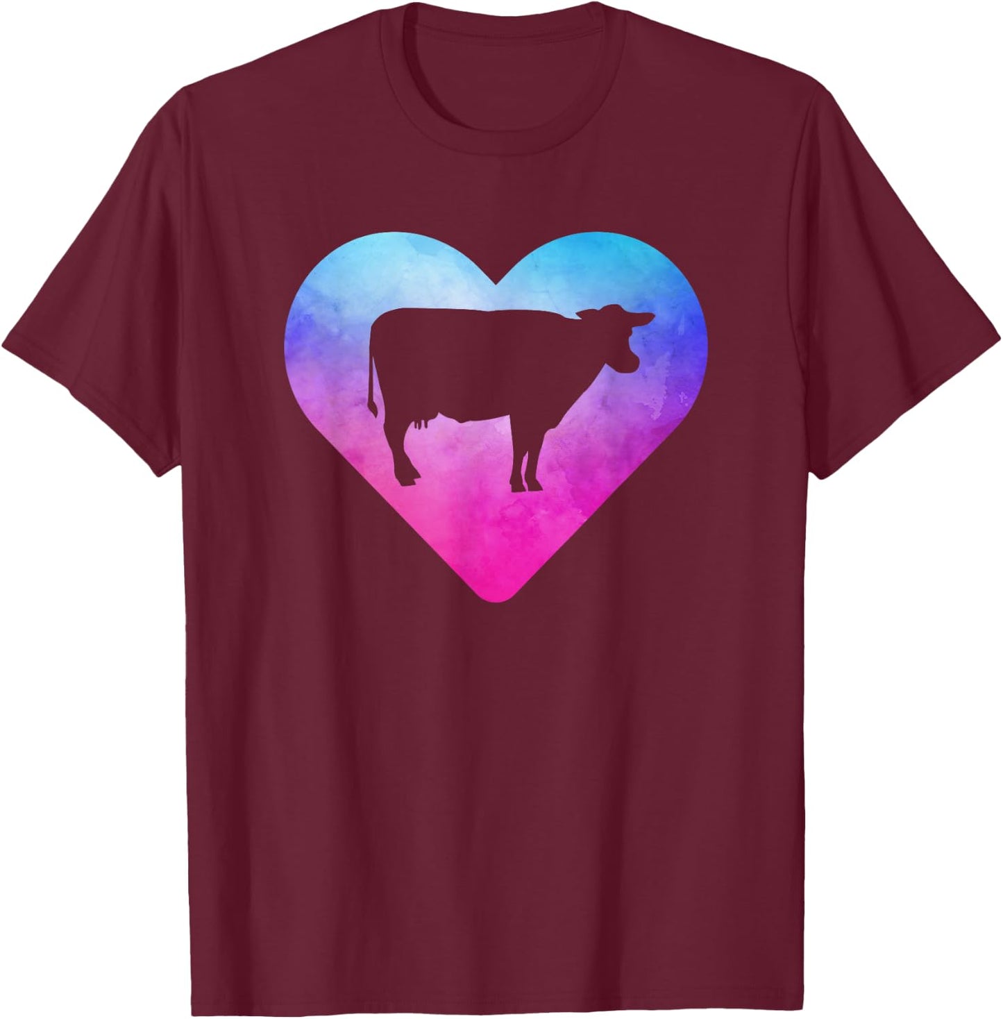 Women or Girls Cow T-Shirt - T-Shirt | Maroon