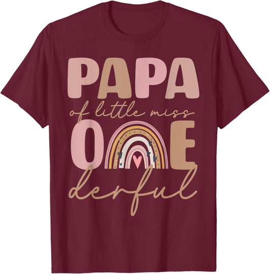 Papa of Little Miss Onederful First Birthday Boho Rainbow T-Shirt - T-Shirt | Maroon