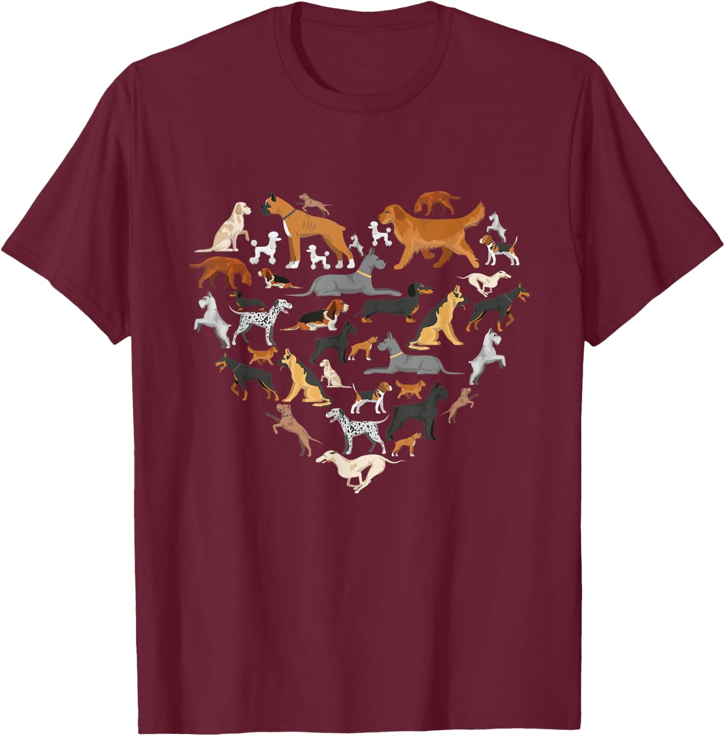 type of dogs lover heart Pet dog Parent Paw print men women T-Shirt - T-Shirt | Maroon