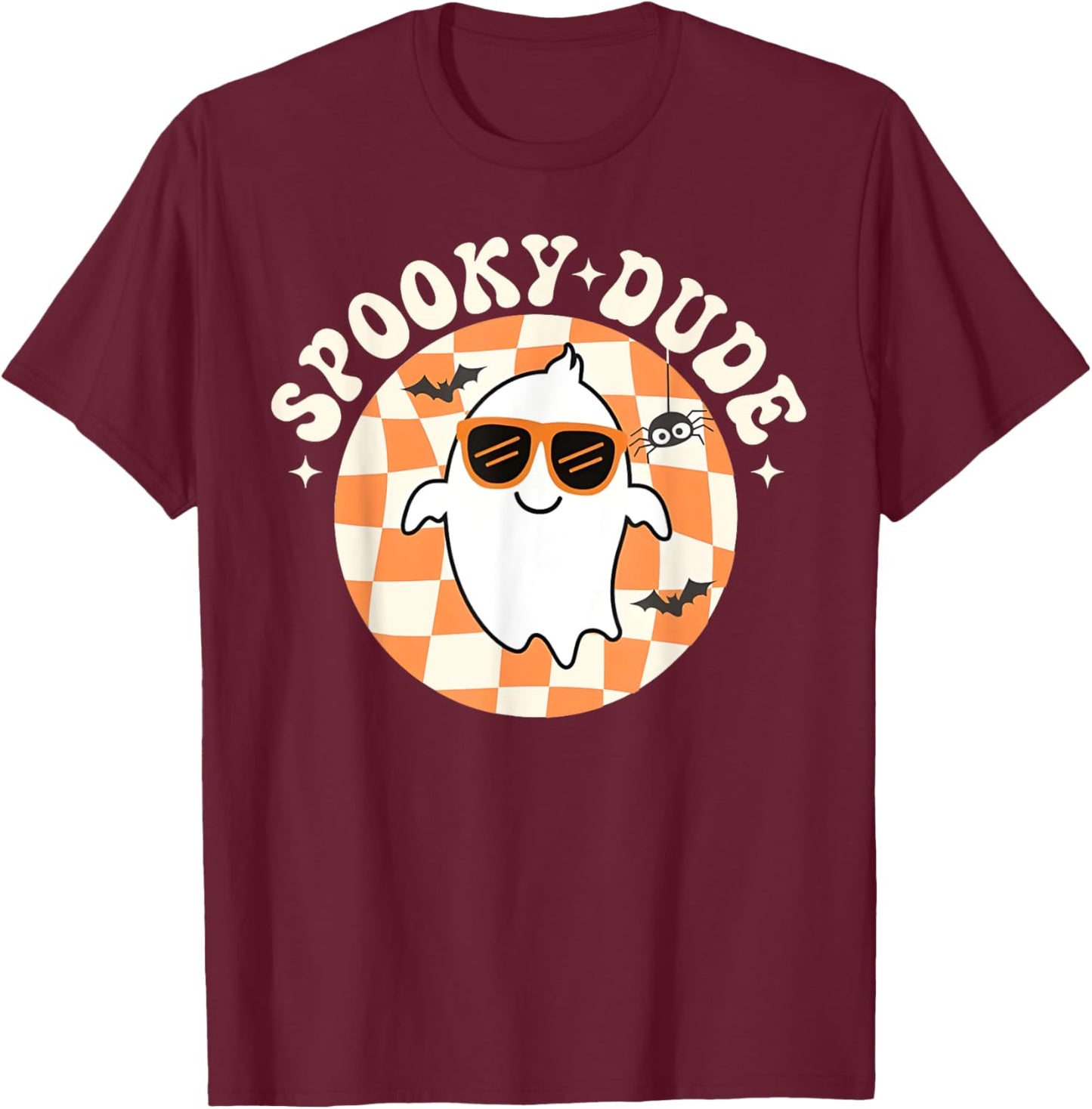 Groovy Spooky Dude Retro Checkered Ghost Halloween Toddler T-Shirt - T-Shirt | Maroon