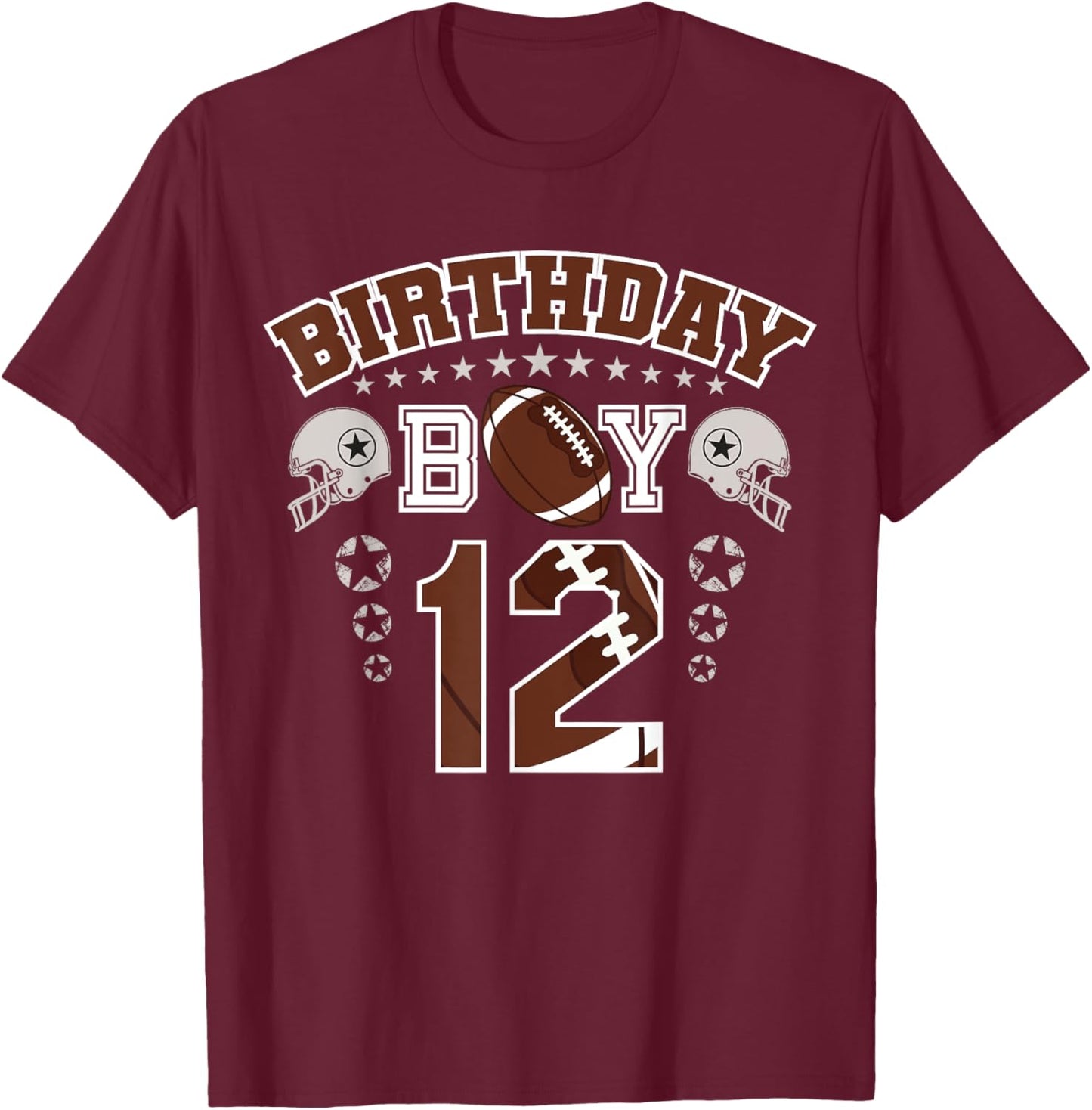 12th Birthday Boy Football Player 12 Year Old B-Day Matching T-Shirt - T-Shirt | Maroon