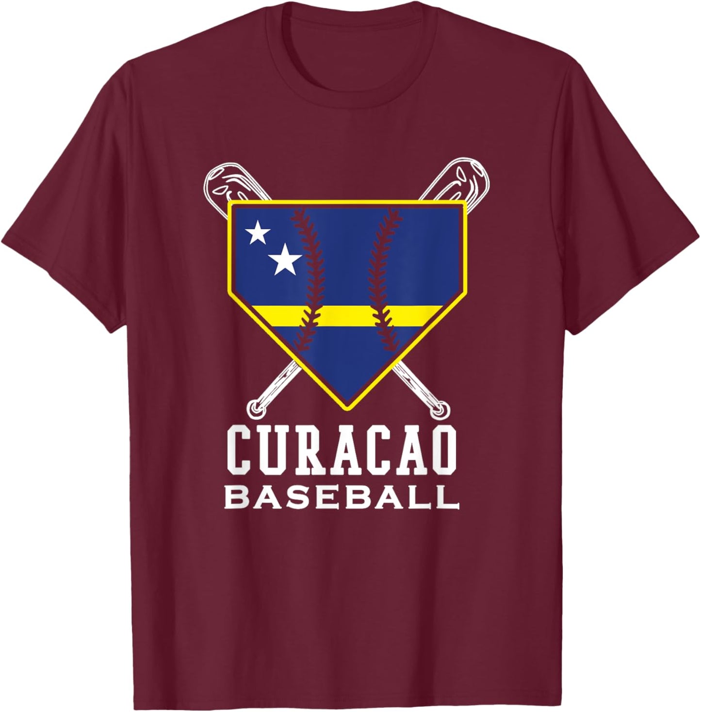 Curacao Baseball Team Pride Caribbean Baseball for Curaçaoan T-Shirt - T-Shirt | Maroon