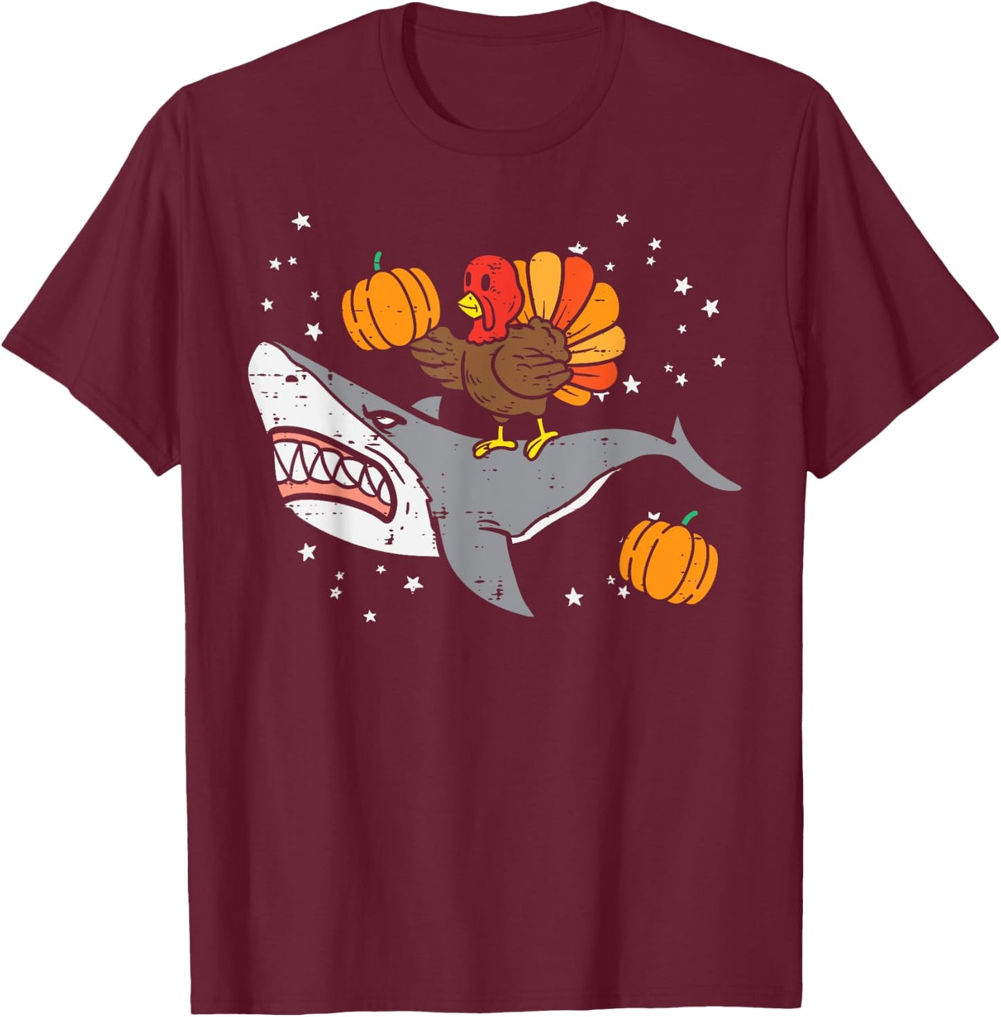 Thanksgiving Turkey Riding Shark Funny Boys Kids Toddler T-Shirt - T-Shirt | Maroon
