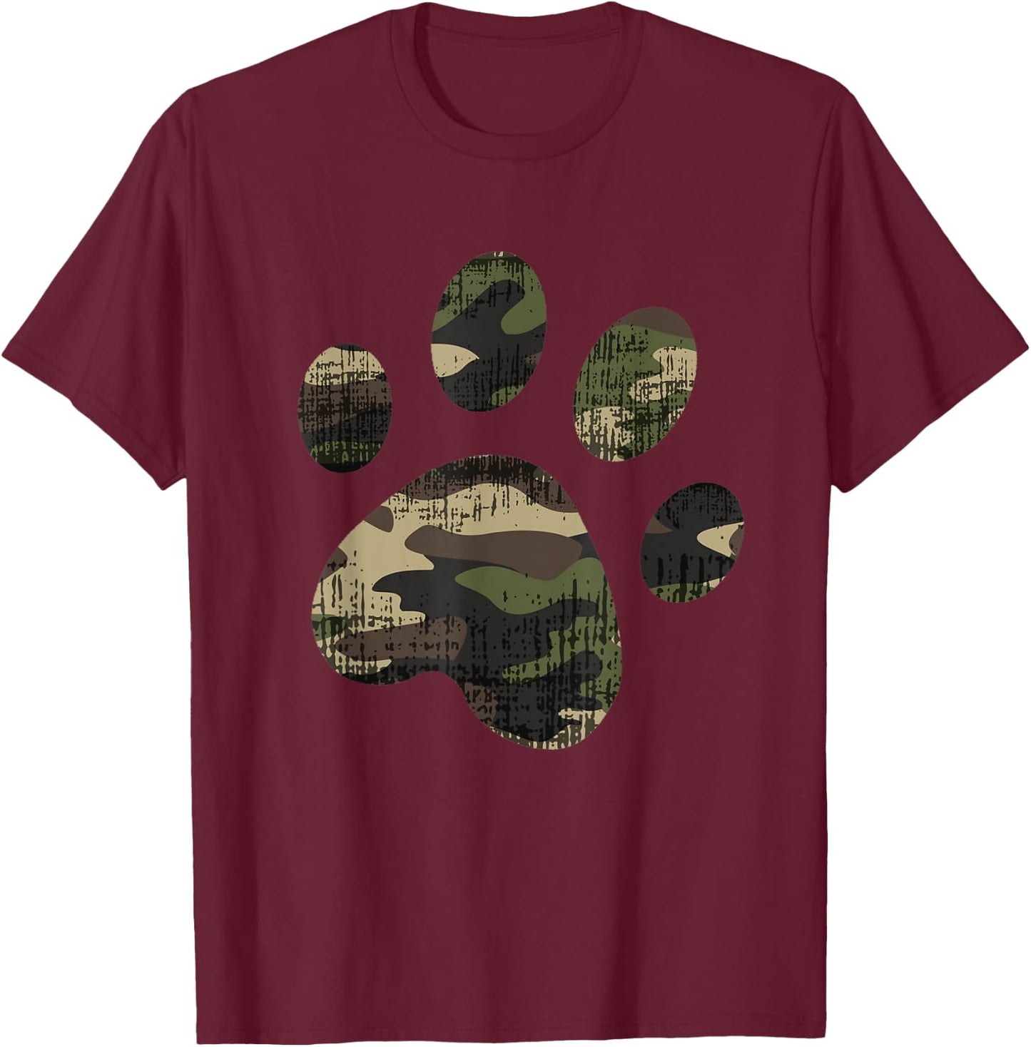 Camo Dog Paw Print funny Gift Pet Parents Men Women Kids T-Shirt - T-Shirt | Maroon