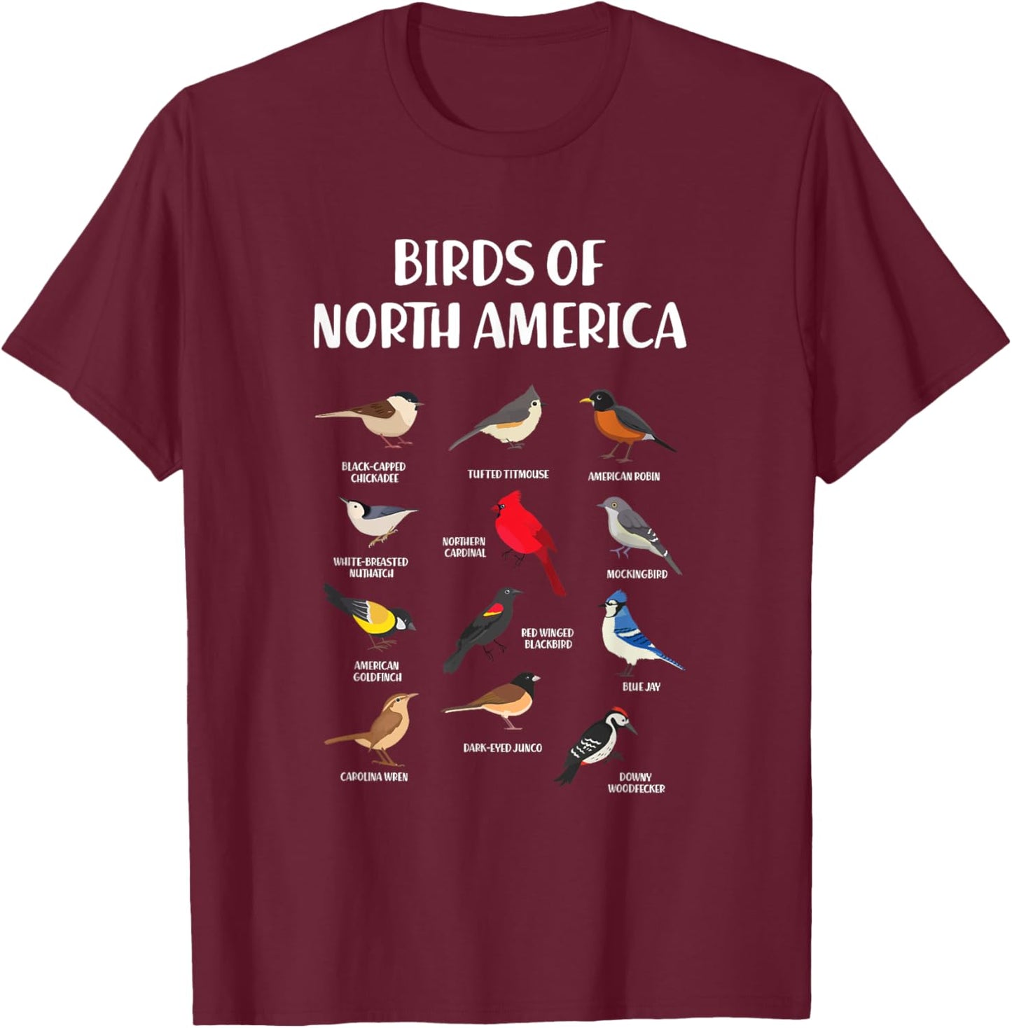 Birds Species North America USA Ornithologist Gift Bird T-Shirt - T-Shirt | Maroon