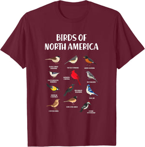 Birds Species North America USA Ornithologist Gift Bird T-Shirt - T-Shirt | Maroon