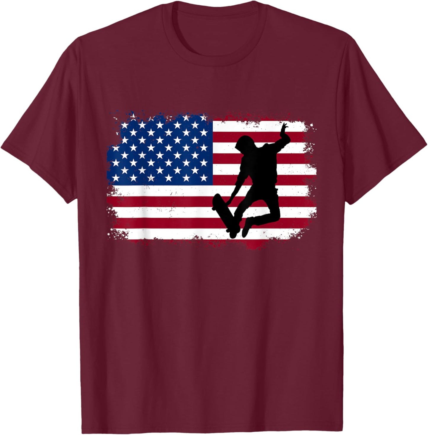 Skateboarding Skater Skate Board American Flag Men Boys T-Shirt - T-Shirt | Maroon