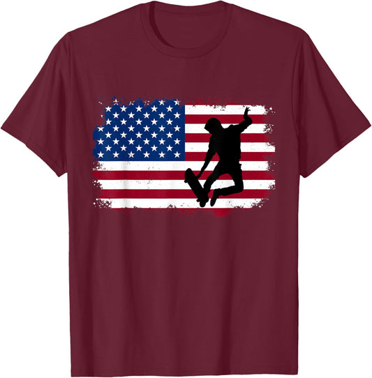 Skateboarding Skater Skate Board American Flag Men Boys T-Shirt - T-Shirt | Maroon