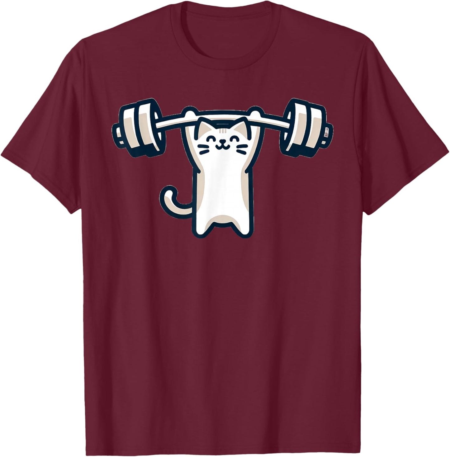 Cat Powerlifting Weightlifting Gym Workout T-Shirt - T-Shirt | Maroon