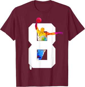 8 Years Basketball 8th Birthday T-Shirt - T-Shirt | Maroon