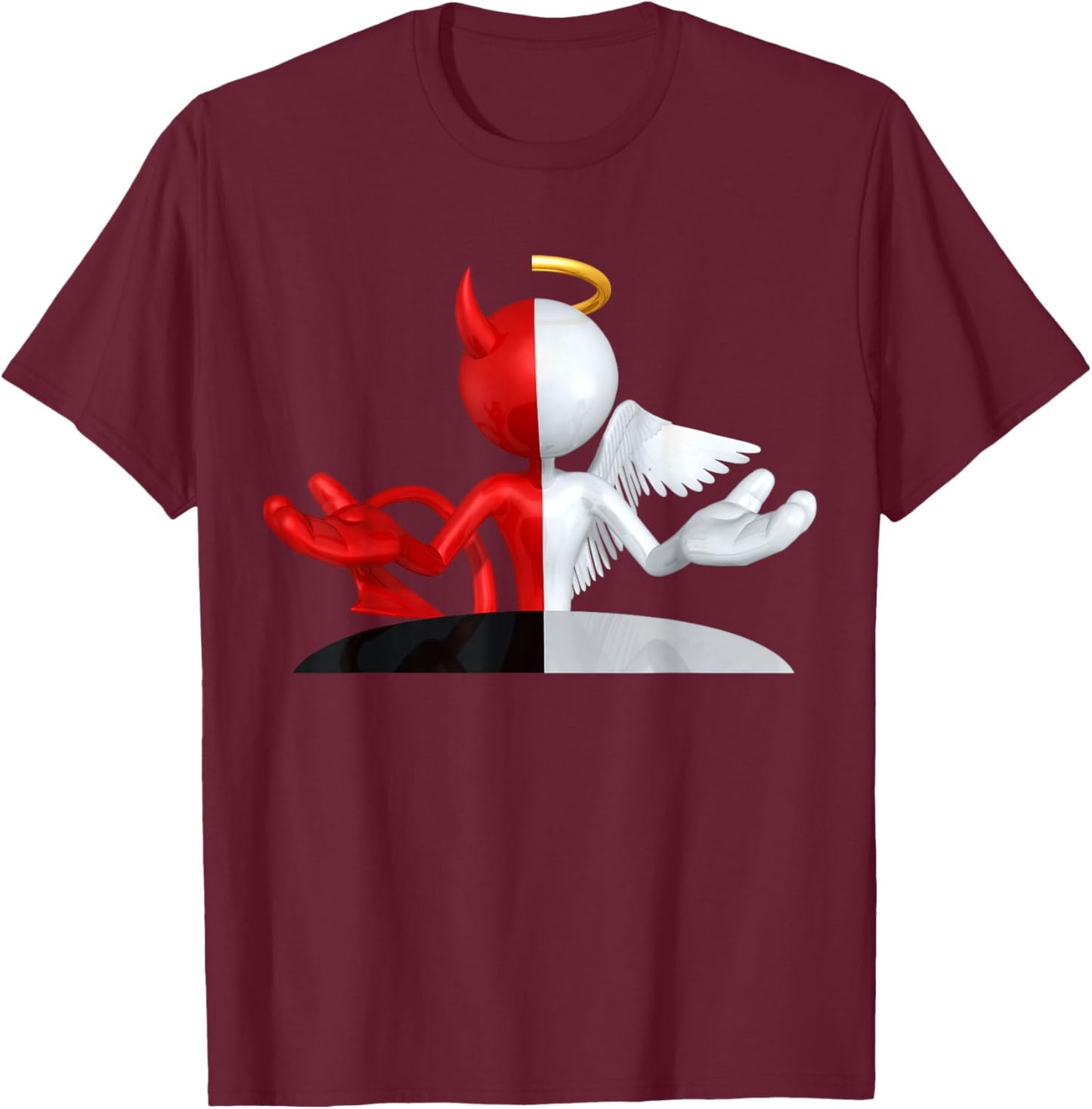 Angel and Devil Good and Evil Gift Angel Halo T-Shirt - T-Shirt | Maroon