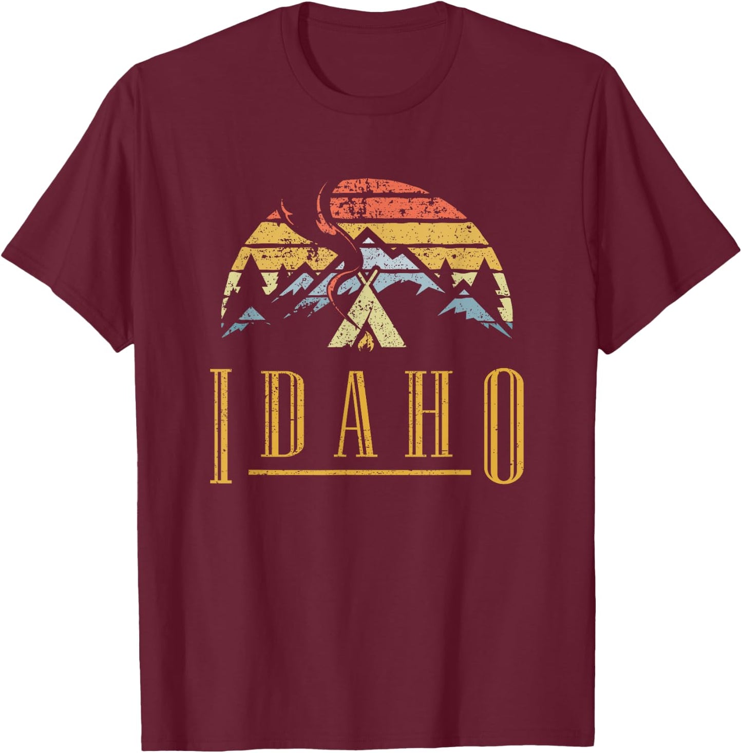 Vintage Idaho Mountains Camping Campfire Retro T Shirt T-Shirt - T-Shirt | Maroon
