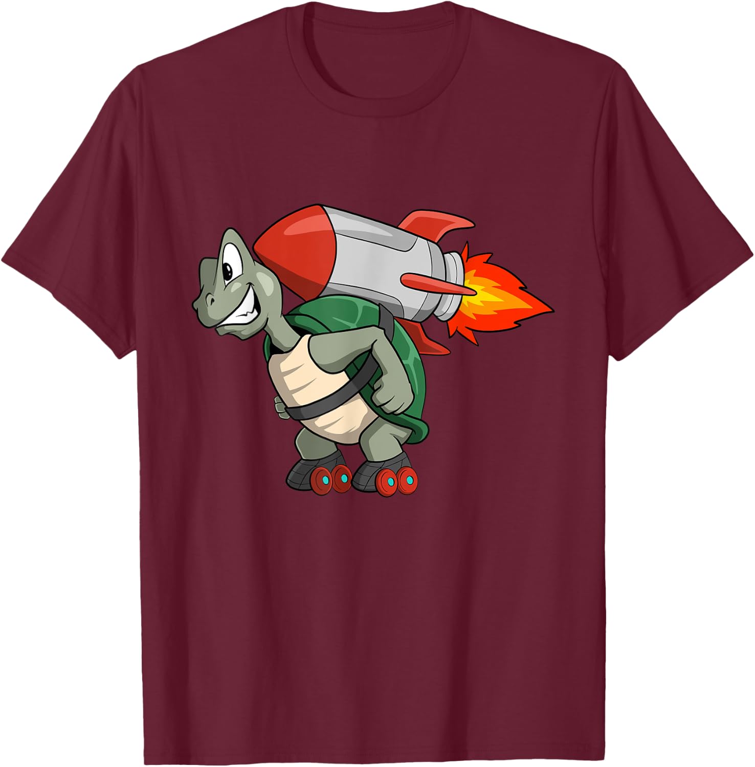 Cute turtle with roller skate and rocket pack T-Shirt - T-Shirt | Maroon