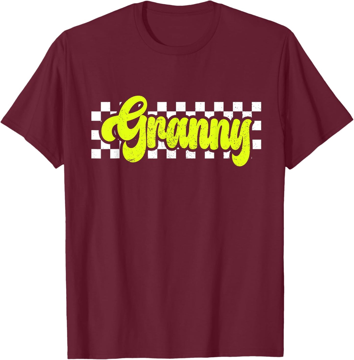 Granny Retro Checkered Distressed design T-Shirt - T-Shirt | Maroon