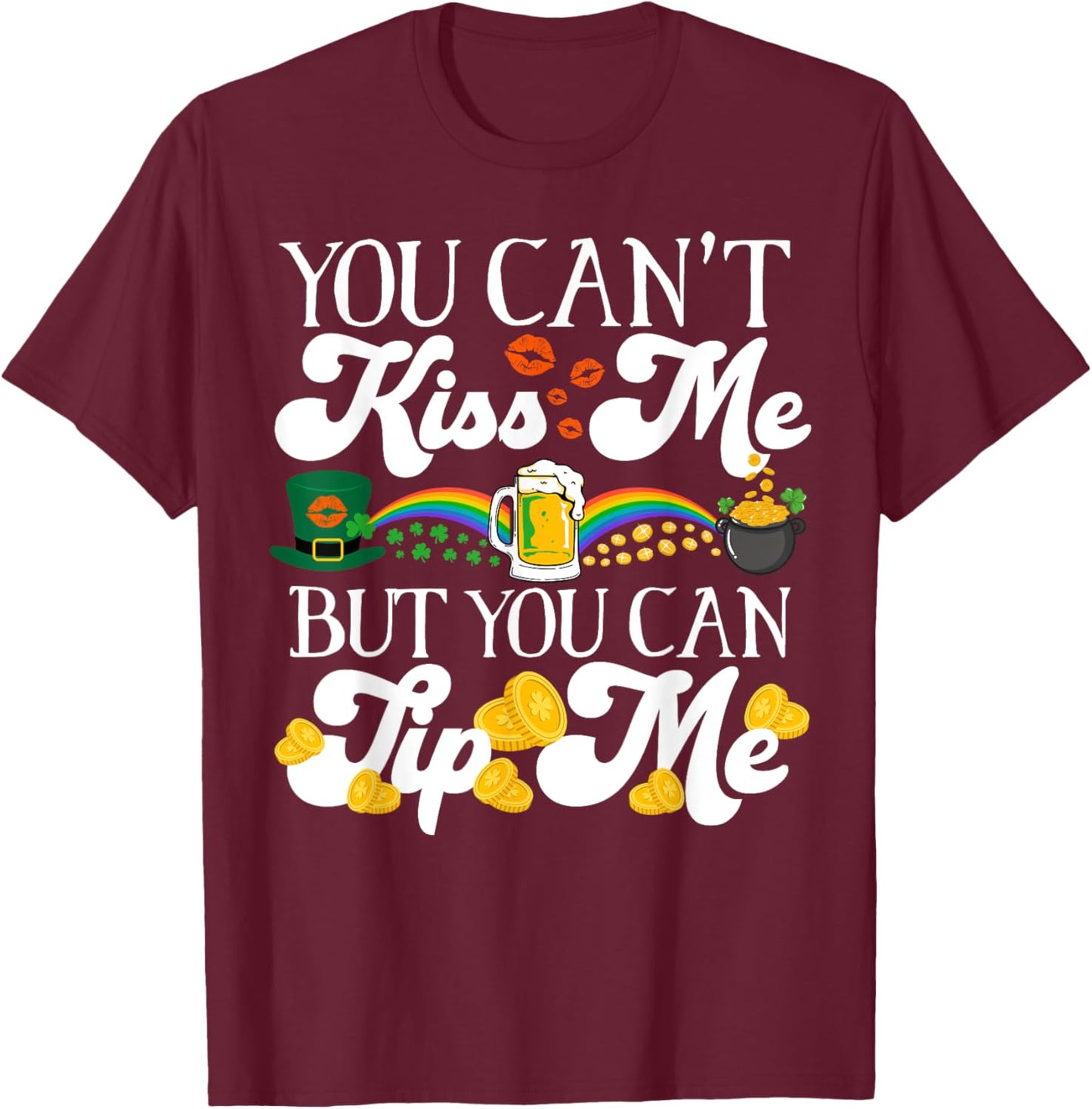 Funny Irish St Patrick's Day Waitress Bartender Shamrock T-Shirt - T-Shirt | Maroon