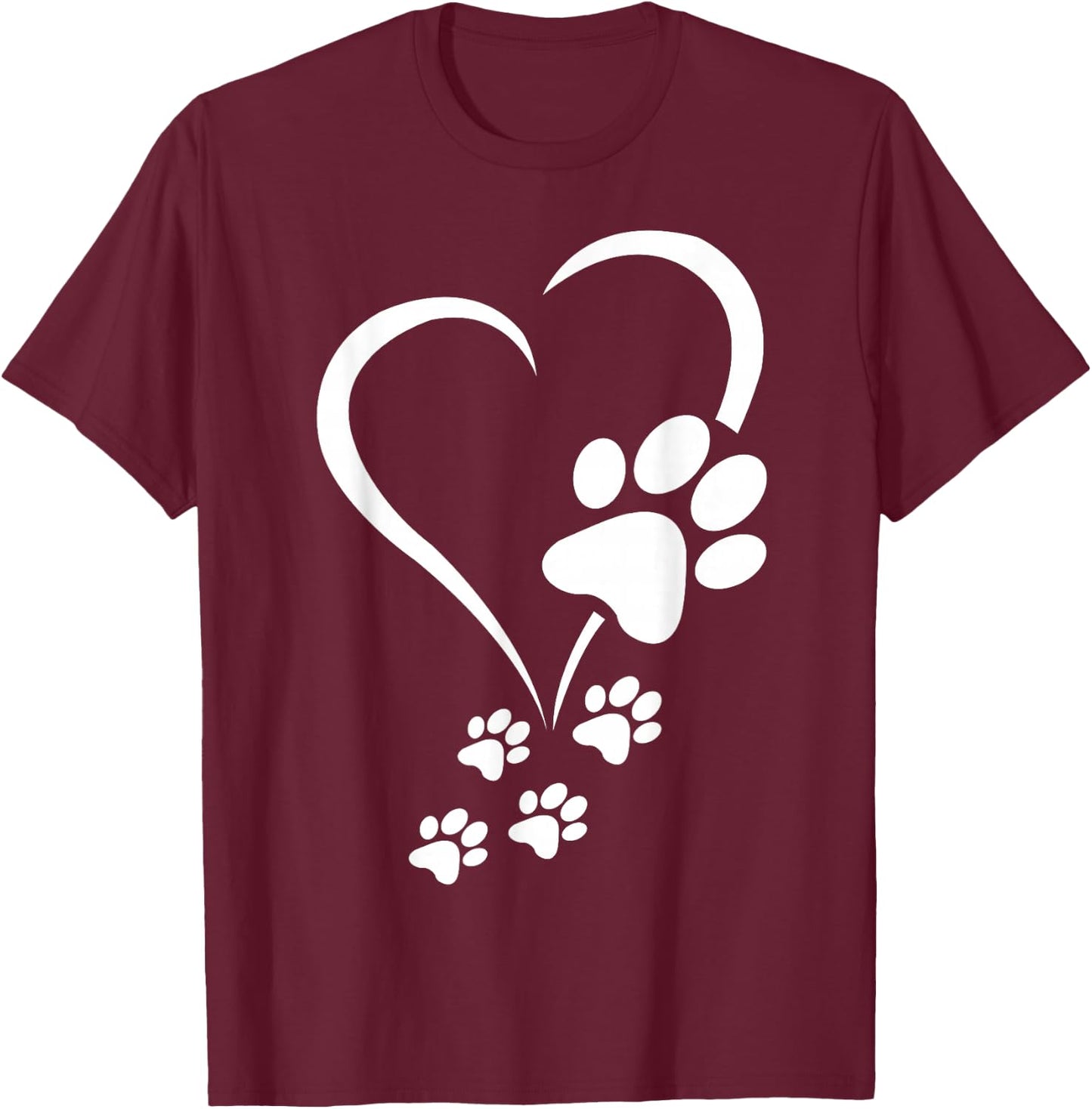 Baby Dogs Heart - Dog Paws Heart Print T-Shirt - T-Shirt | Maroon
