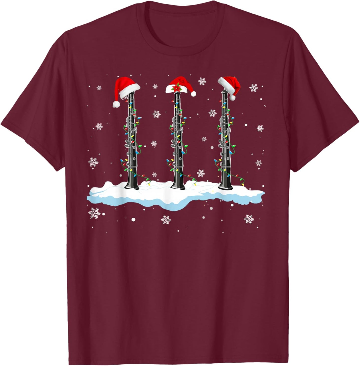 Santa Oboe Christmas Lights Funny Oboe Lover Gifts T-Shirt - T-Shirt | Maroon