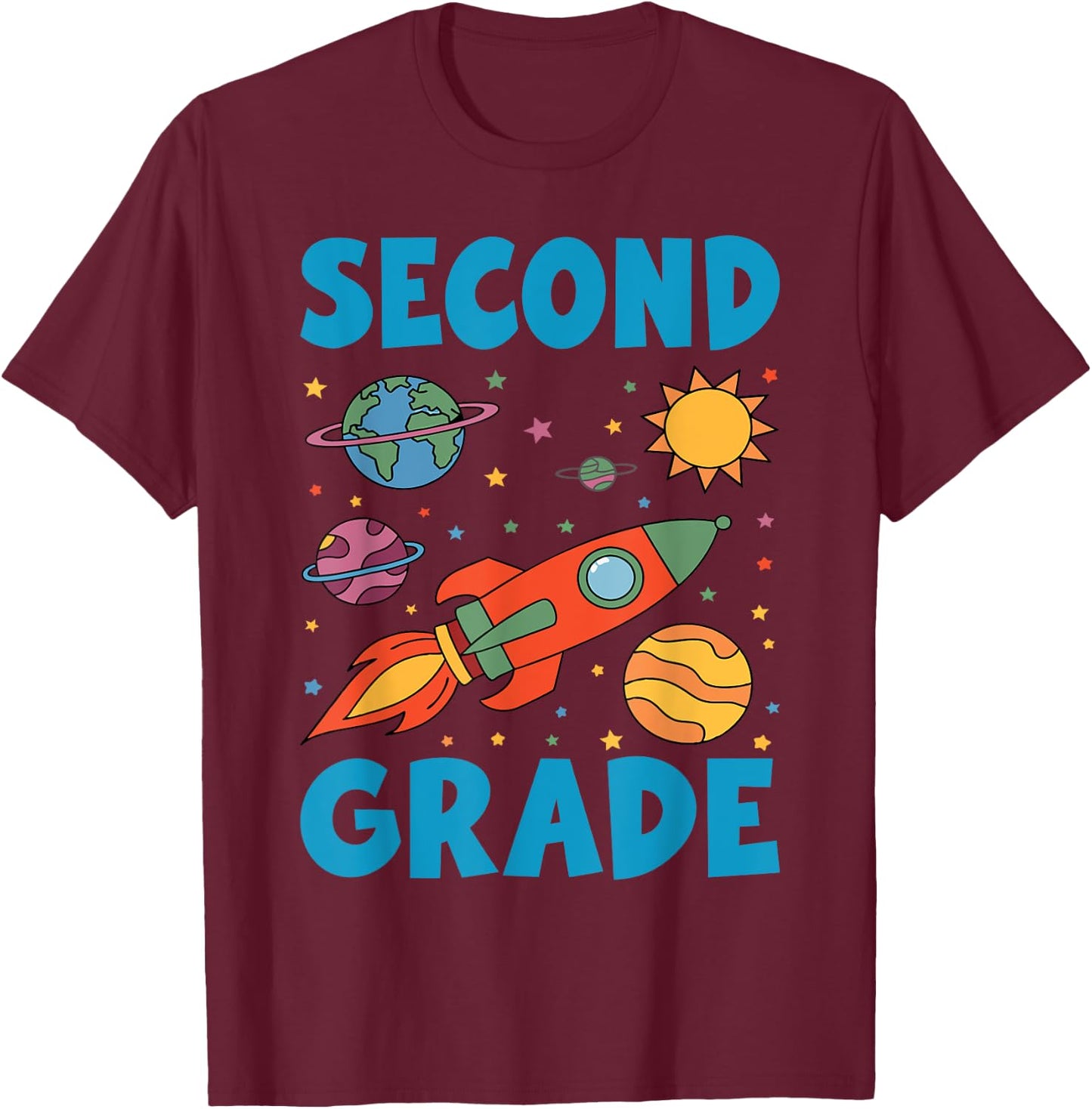 Second Grade Outer Space Solar System Planet 2nd Grade T-Shirt - T-Shirt | Maroon