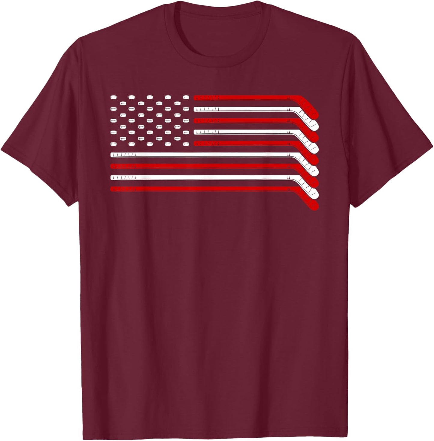 Ice Hockey Goalie Gift USA Flag Hockey Stick Ice Hockey T-Shirt - T-Shirt | Maroon