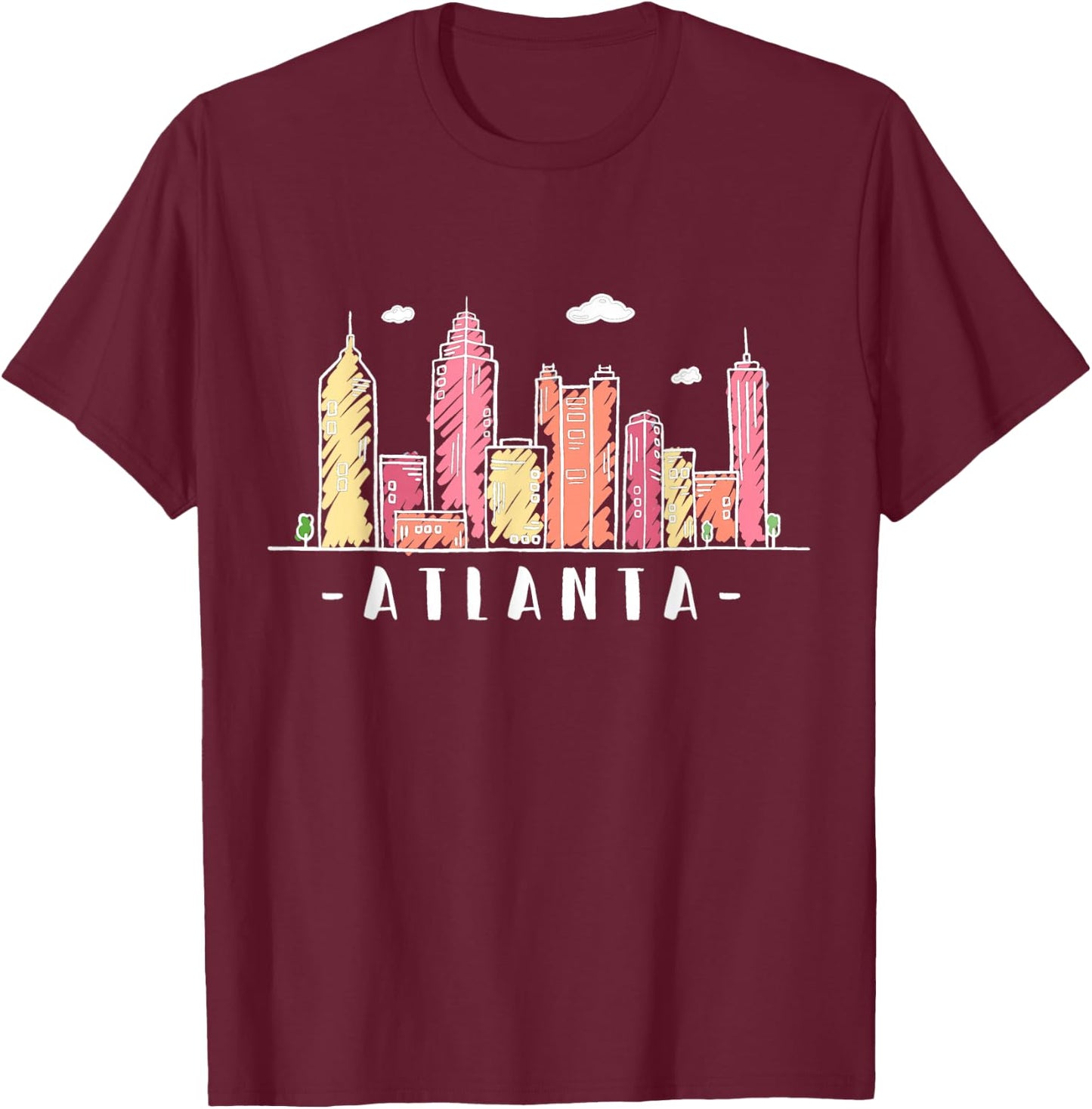 Atlanta Skyline Georgia Colourful City Souvenir Gift T-Shirt - T-Shirt | Maroon