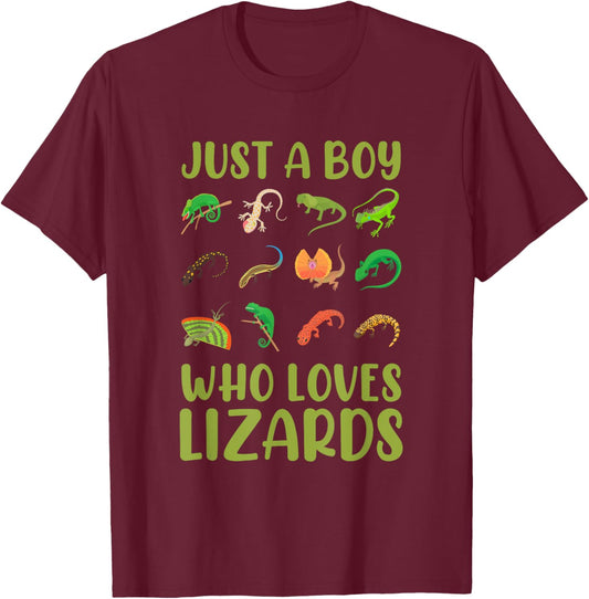 Kids Reptile Bearded Dragon Just A Boy Who Loves Lizards T-Shirt - T-Shirt | Maroon
