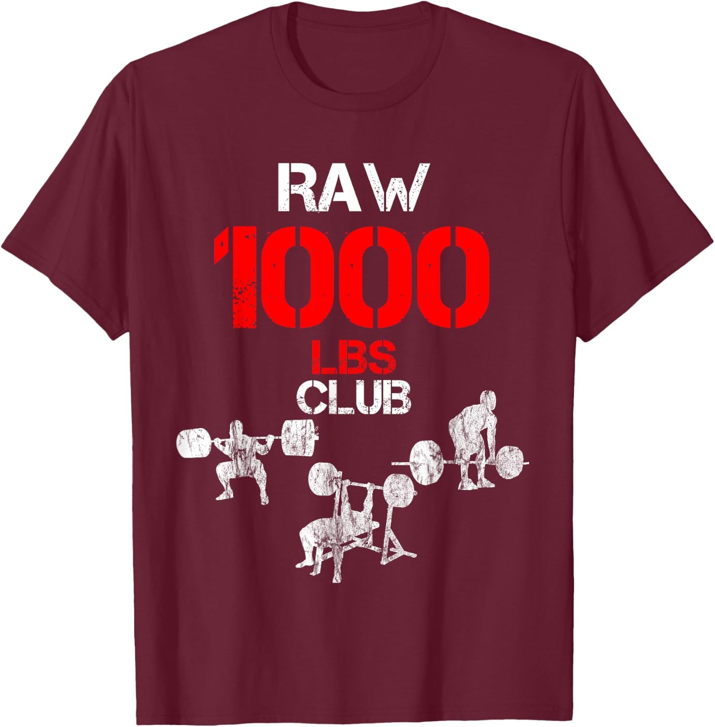 Gym Training FH 1000 Pound Club Member - Men's Adult Black Cotton Polyester Modern Lightweight Classic Fit Short Sleeve T-Shirt - T-Shirt | Maroon