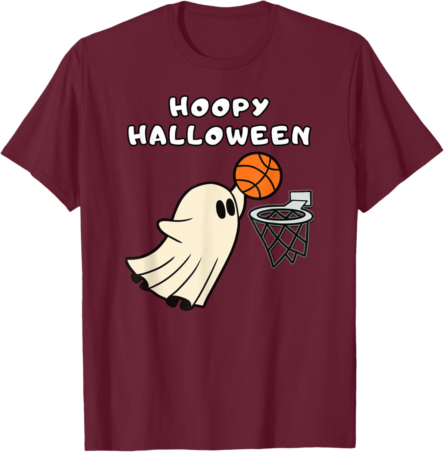 Hoopy Halloween Basketball Ghost Slam Dunk Basketball Hoop T-Shirt - T-Shirt | Maroon