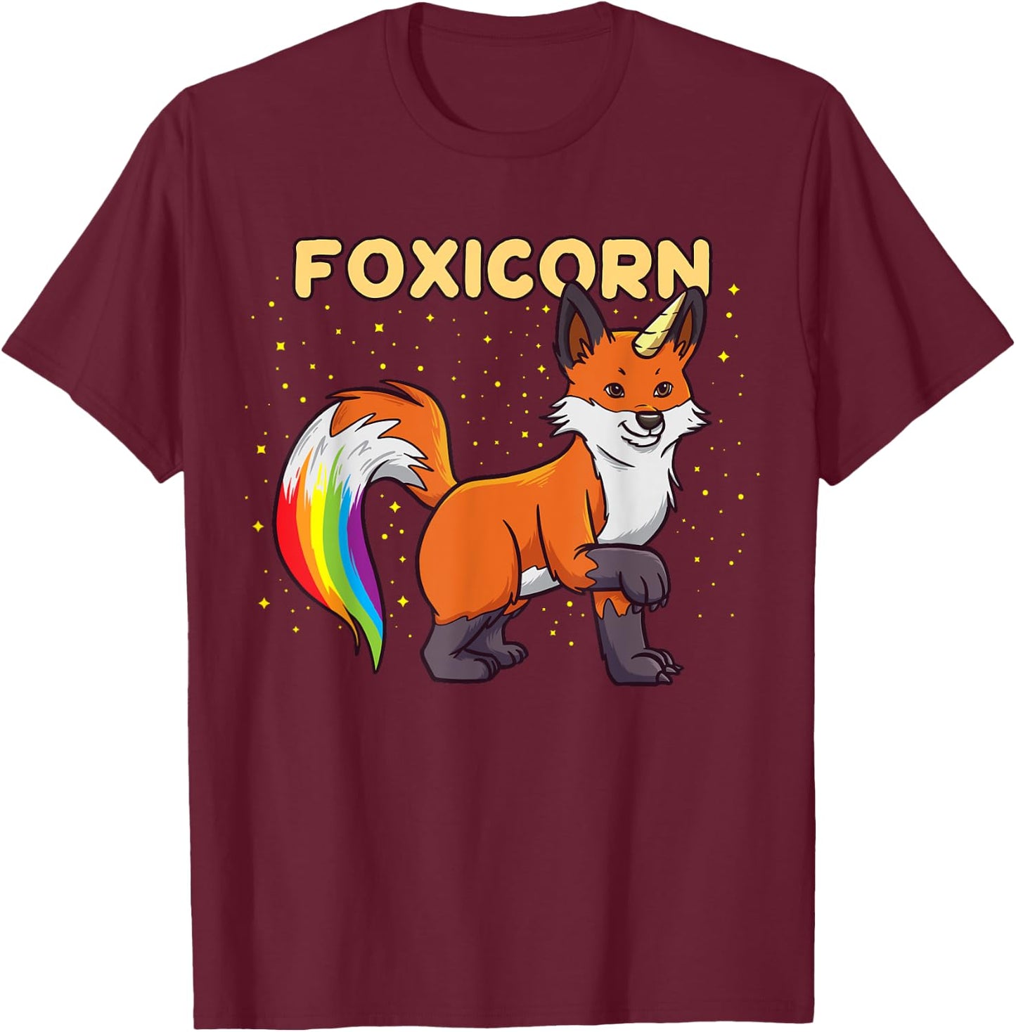 Foxicorn - Magical Kawaii Fox Unicorn Rainbow Animal T-Shirt - T-Shirt | Maroon