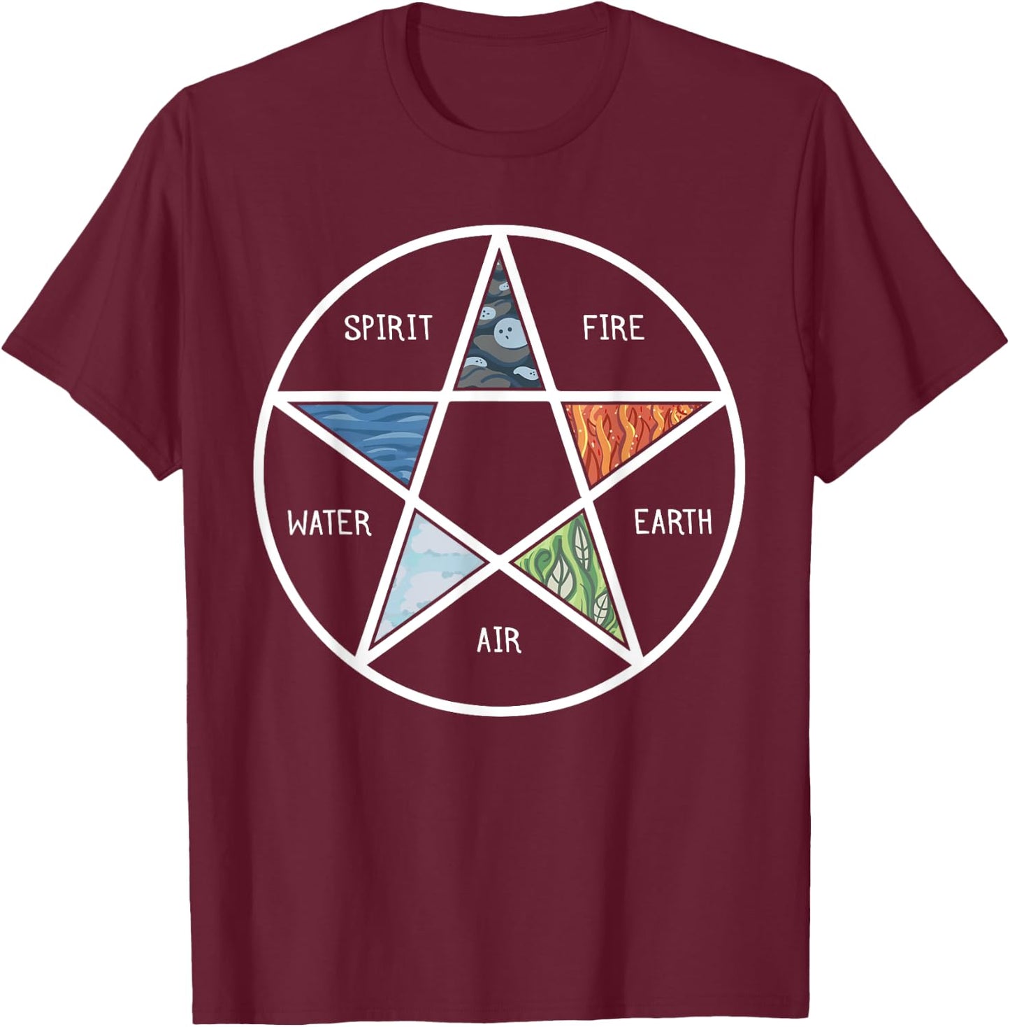 Pentagram Air Fire Water Spirit Earth Pagan Witchcraft Wicca T-Shirt - T-Shirt | Maroon