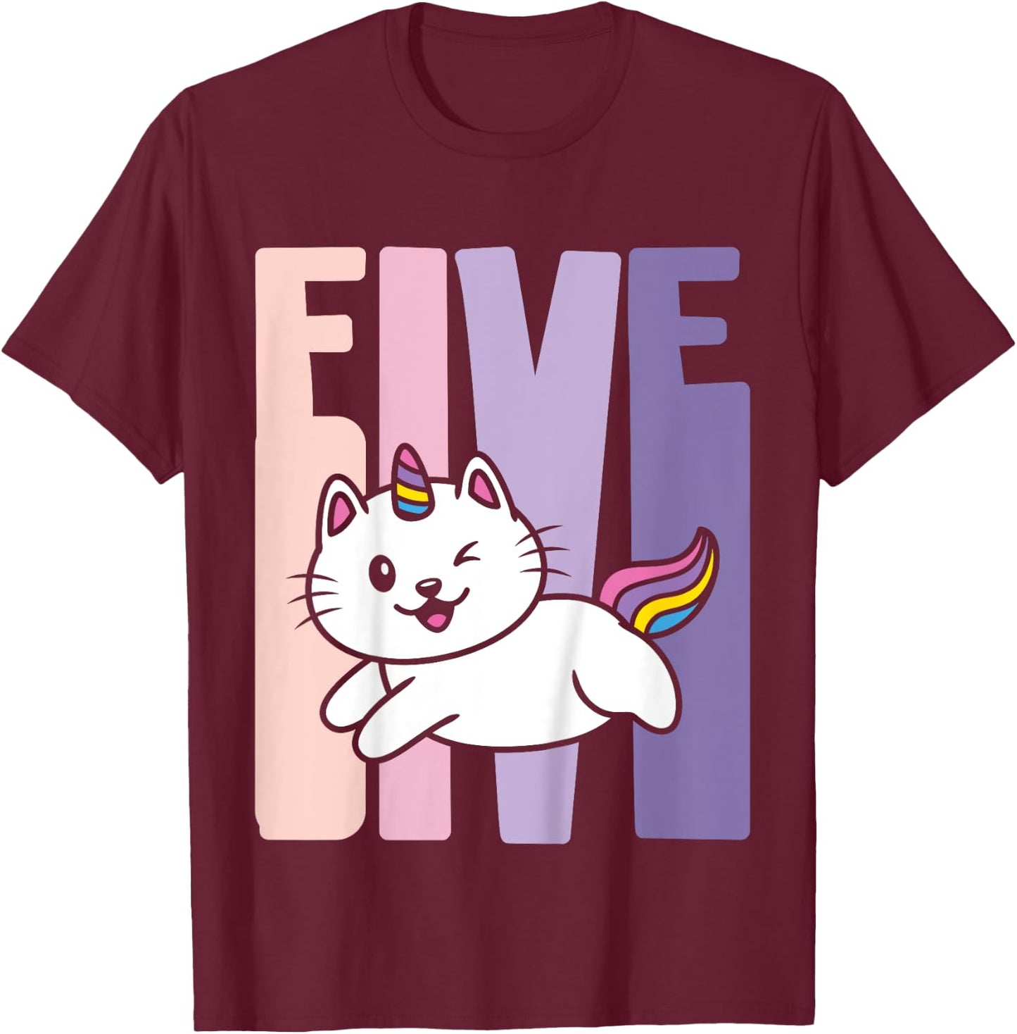 5 Year Old Cute Caticorn Cat Unicorn Birthday Girl B-day T-Shirt - T-Shirt | Maroon