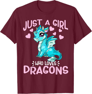 Just A Girl Who Loves Dragons Cute Anime Kawaii Dragon Gift T-Shirt - T-Shirt | Maroon