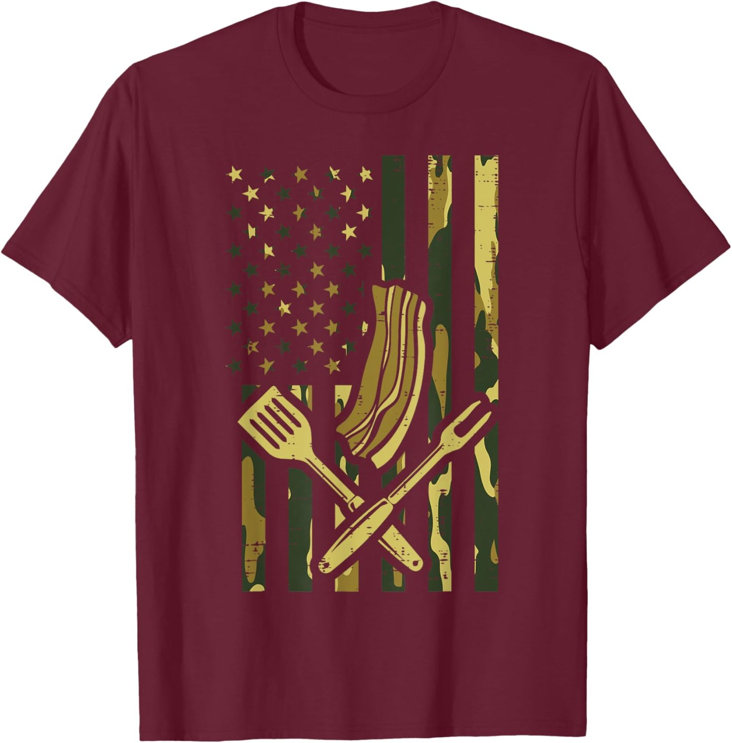 Camo US Flag Bbq Meat Grill Barbecue Patriot Men Women Kids T-Shirt - T-Shirt | Maroon