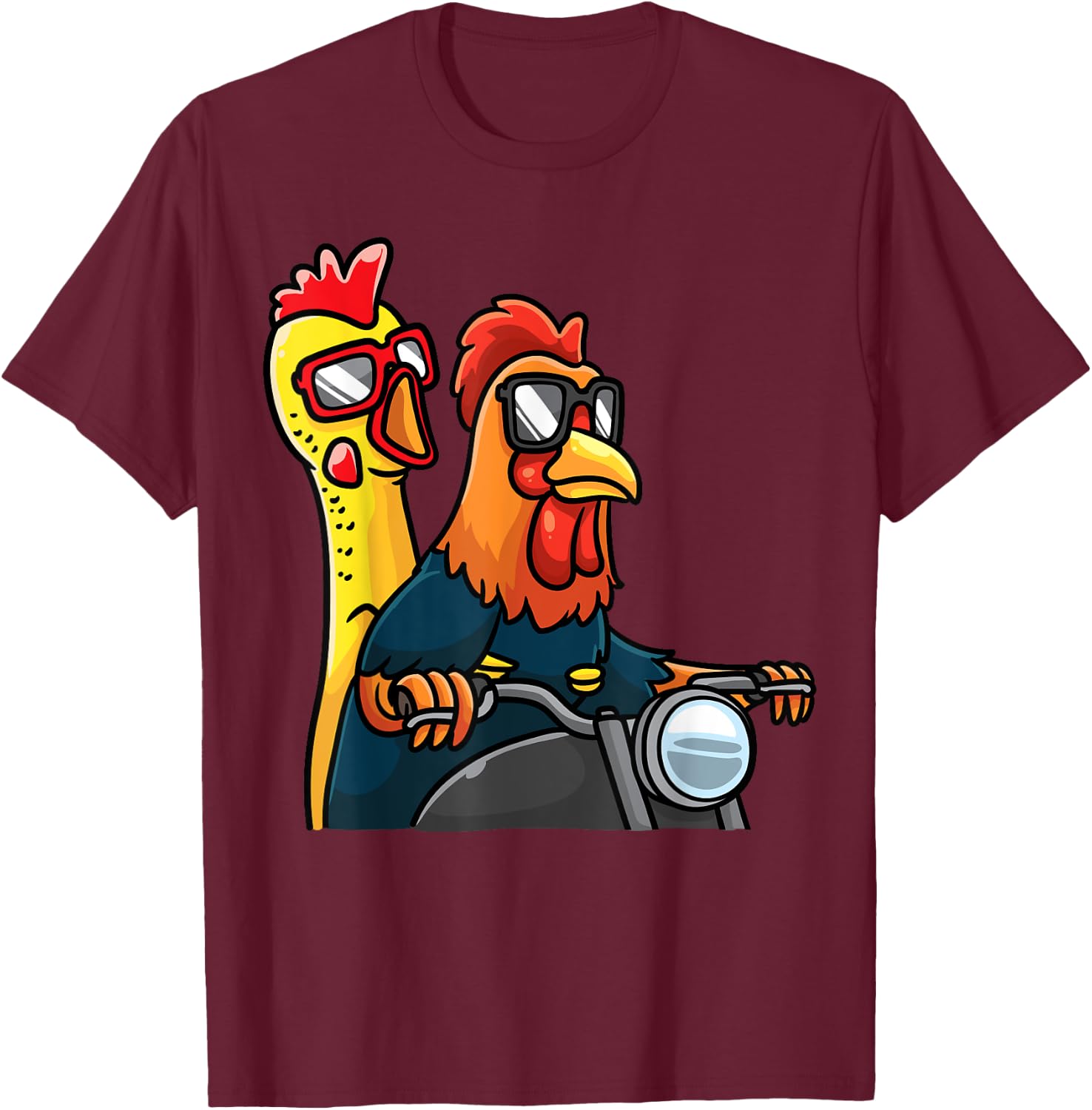 Chicken And Rubber Chicken Riding A Motorcycle Motorbike T-Shirt - T-Shirt | Maroon