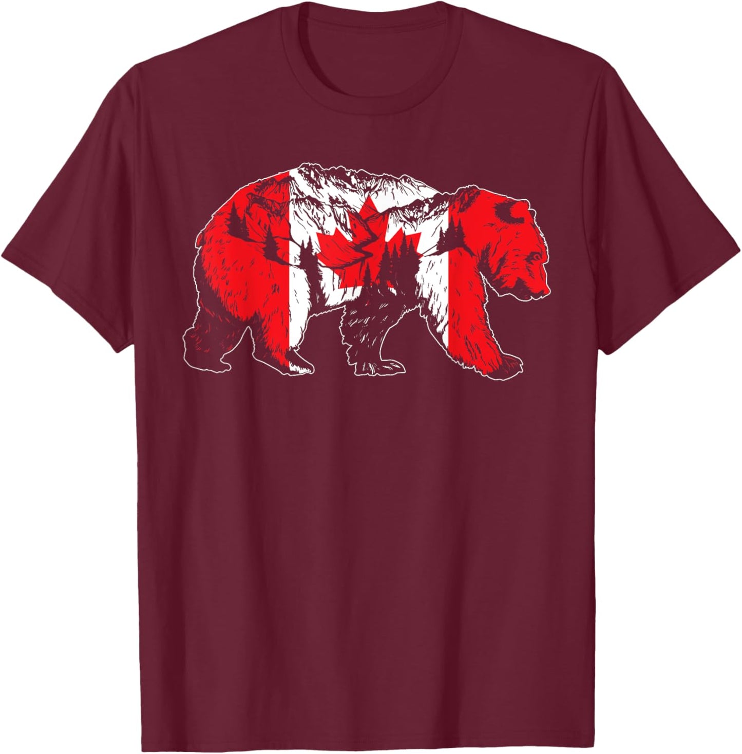 Canadian Bear & Maple Leaf Canada Flag Patriotic Men Women T-Shirt - T-Shirt | Maroon