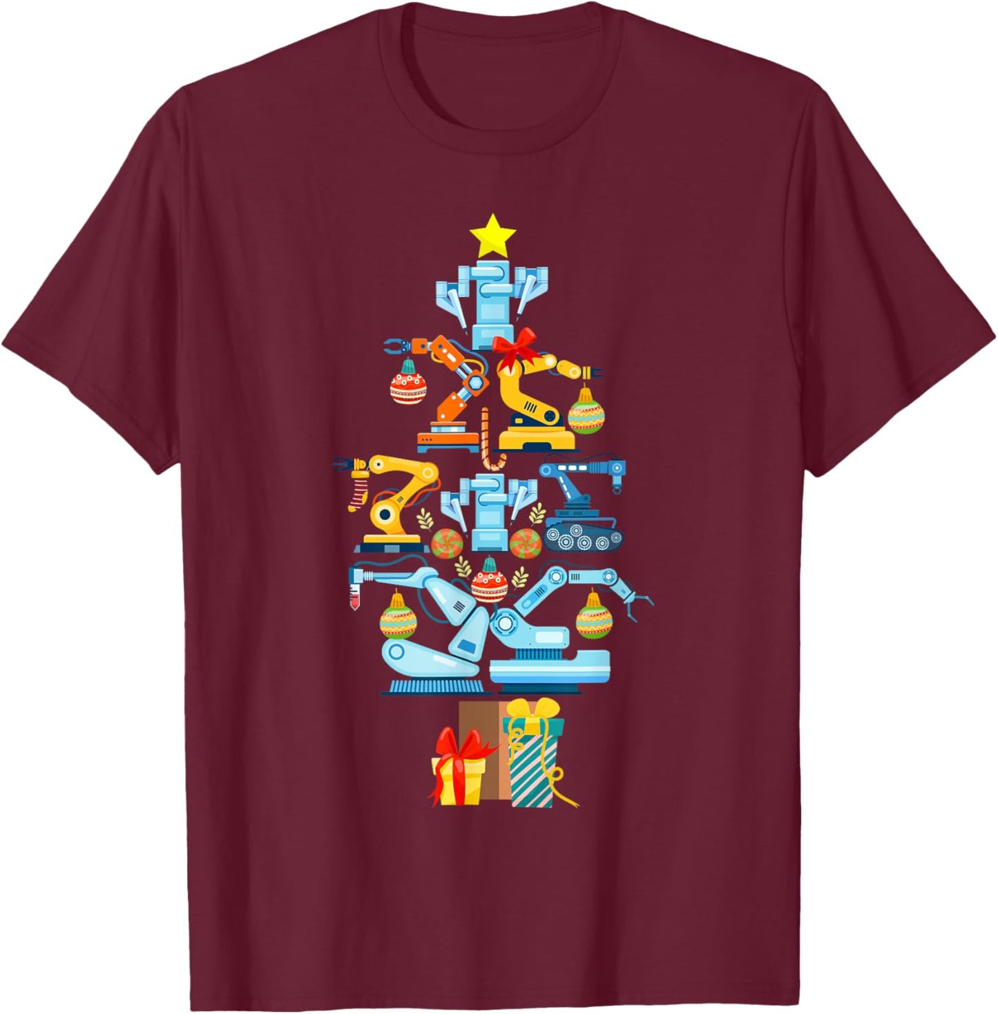 Robot Robotics Engineer Christmas Tree T-Shirt - T-Shirt | Maroon