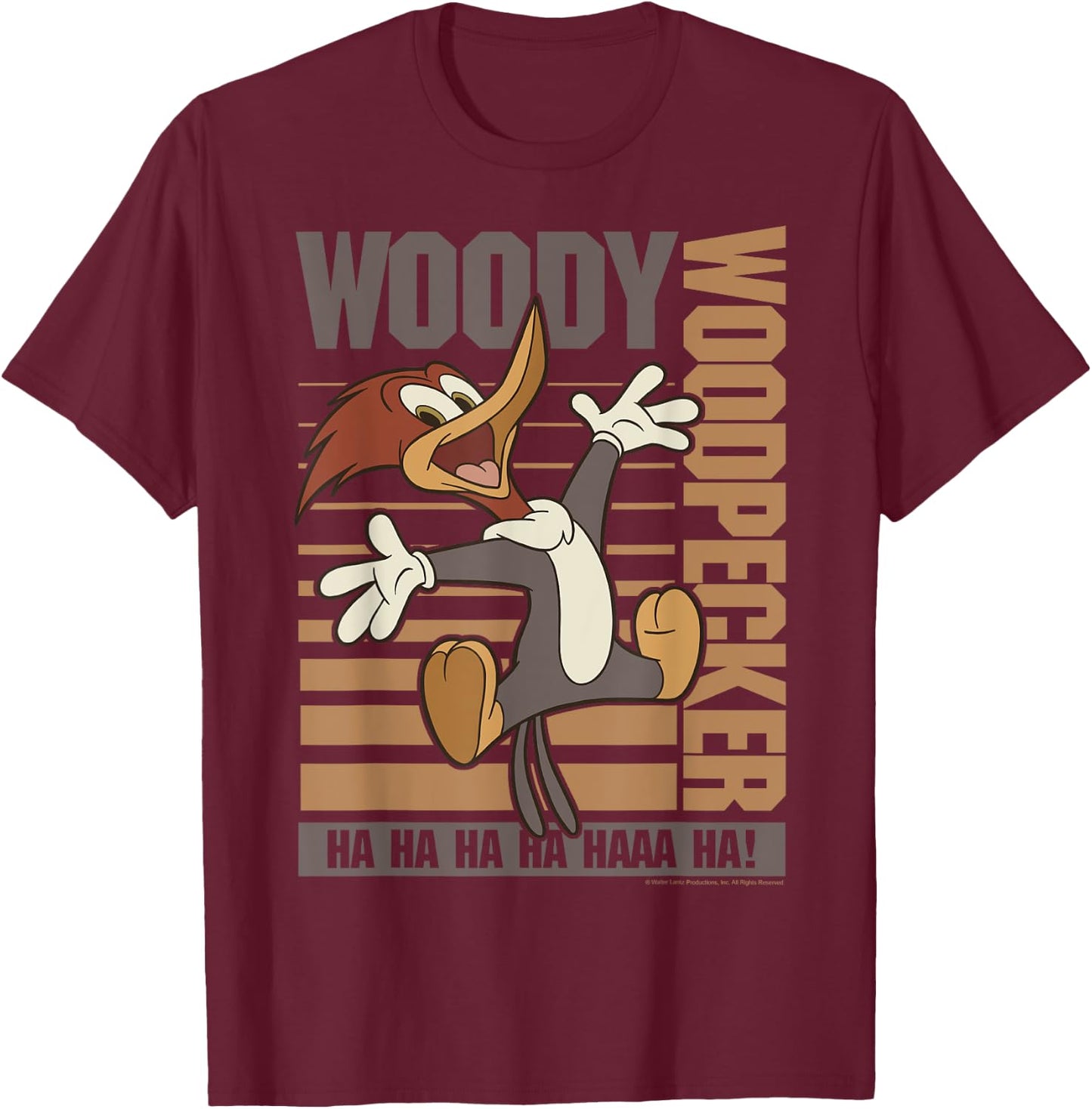 Woody Woodpecker Ha Ha Ha Jumping Poster T-Shirt - T-Shirt | Maroon